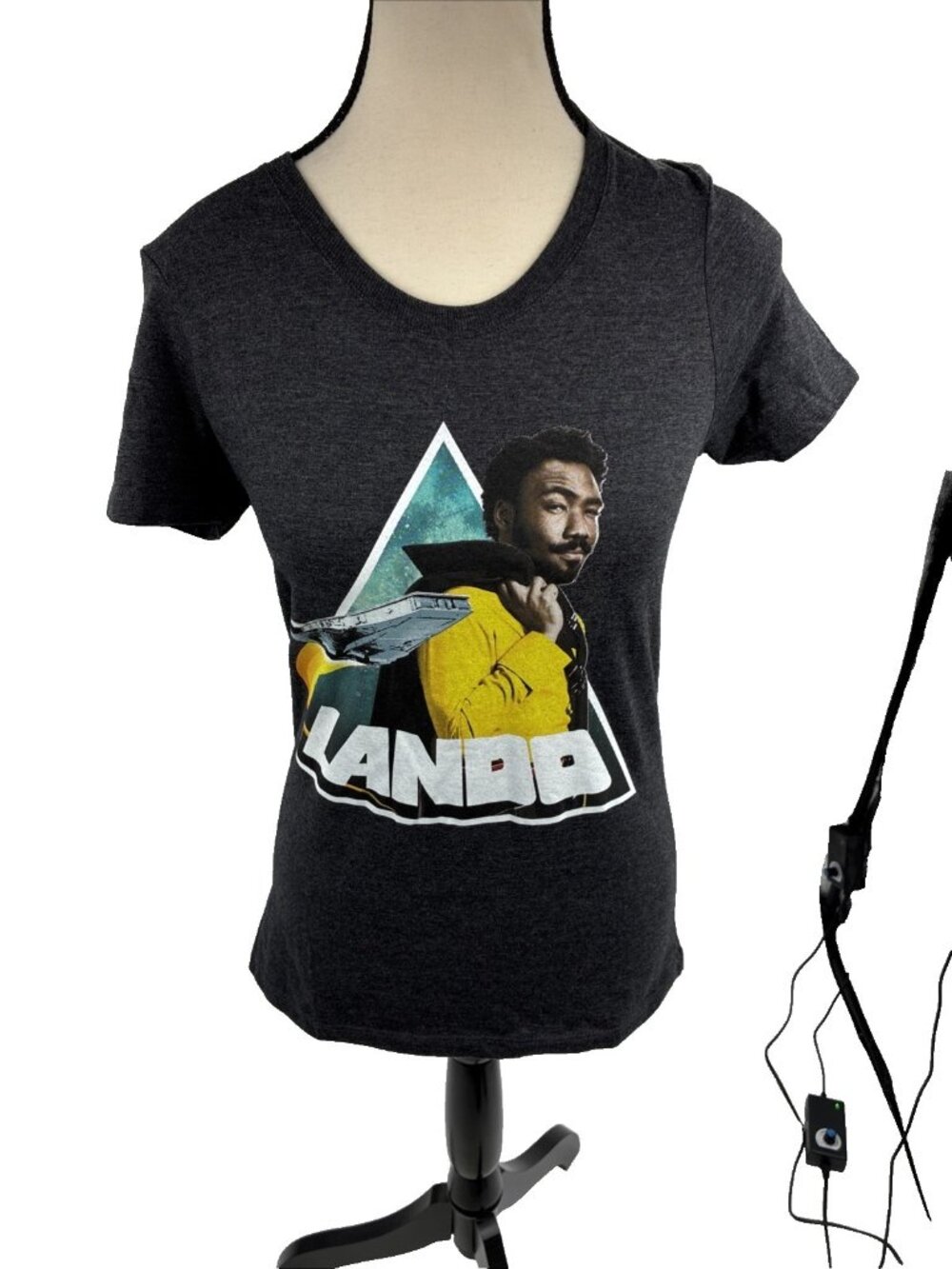 Star Wars Lando Calrissian Womens Graphic T Shirt Gray Short Sleeve Small